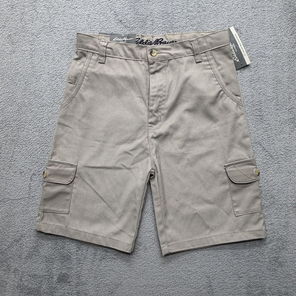 Eddie Bauer School Shorts Boys 14 Khaki Cargo Uniform Pockets Cotton Blend